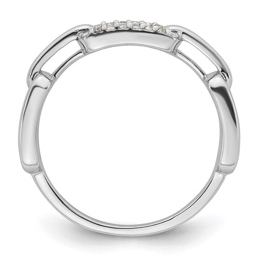 Exclusive Rhodium-Plated Sterling Silver CZ Link Ring - Affordable Luxury Design