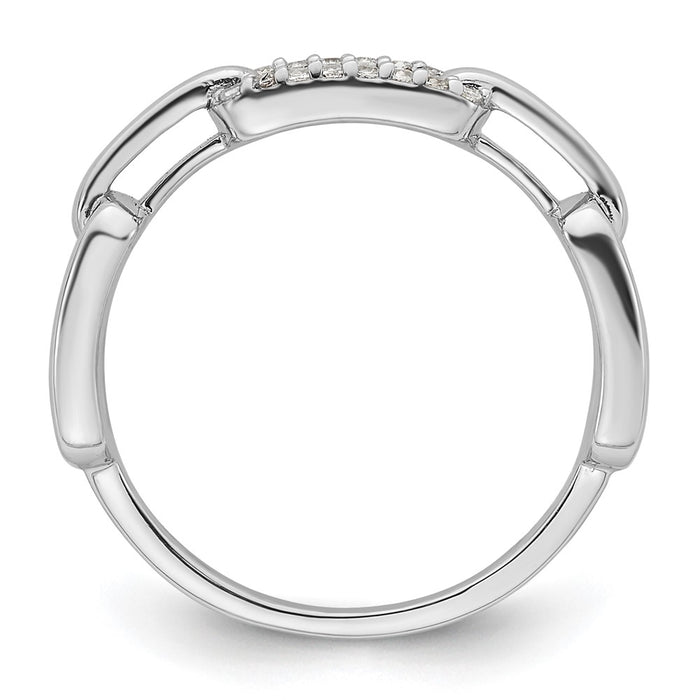Exclusive Rhodium-Plated Sterling Silver CZ Link Ring - Affordable Luxury Design-2