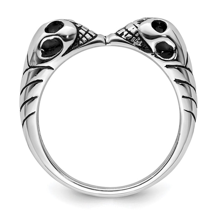Exclusive Antiqued Double Skull Ring - Stylish Rhodium-Plated Silver Design-2
