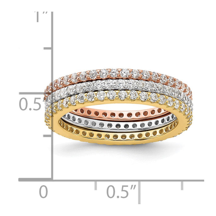 Exclusive 3-Piece Sterling Silver Eternity Band Set | Stylish Gold & Rose Gold-Tone-4