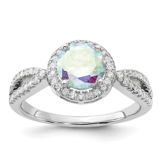 Buy Exclusive Rhodium-Plated Sterling Silver Iridescent CZ Halo Ring - Stylish & Affordable!