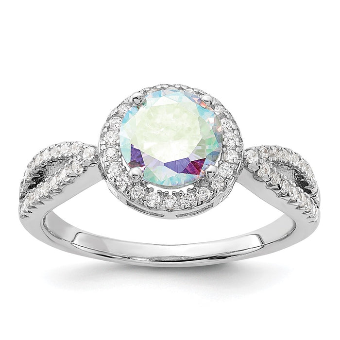 Shop Exclusive Rhodium-Plated Sterling Silver Iridescent CZ Halo Ring - Stylish & Affordable-1