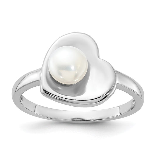 Buy Stylish Rhodium-Plated Sterling Silver Heart Ring with 5-6mm Pearls