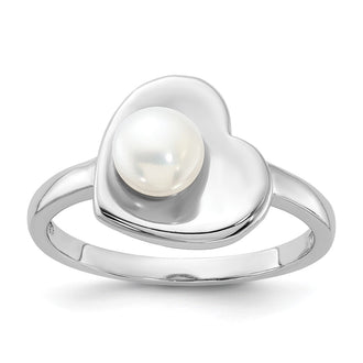 Shop Exclusive Rhodium-Plated Sterling Silver Heart Ring with 5-6mm Pearls