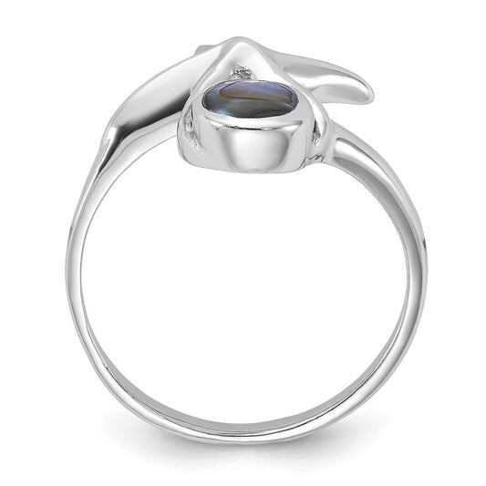 Exclusive Polished Round Abalone Ring with Starfish - Stylish Rhodium-Plated Silver