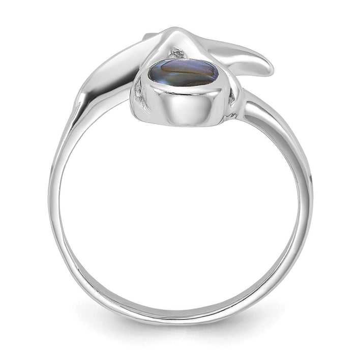 Exclusive Polished Round Abalone Ring with Starfish - Stylish Rhodium-Plated Silver-2