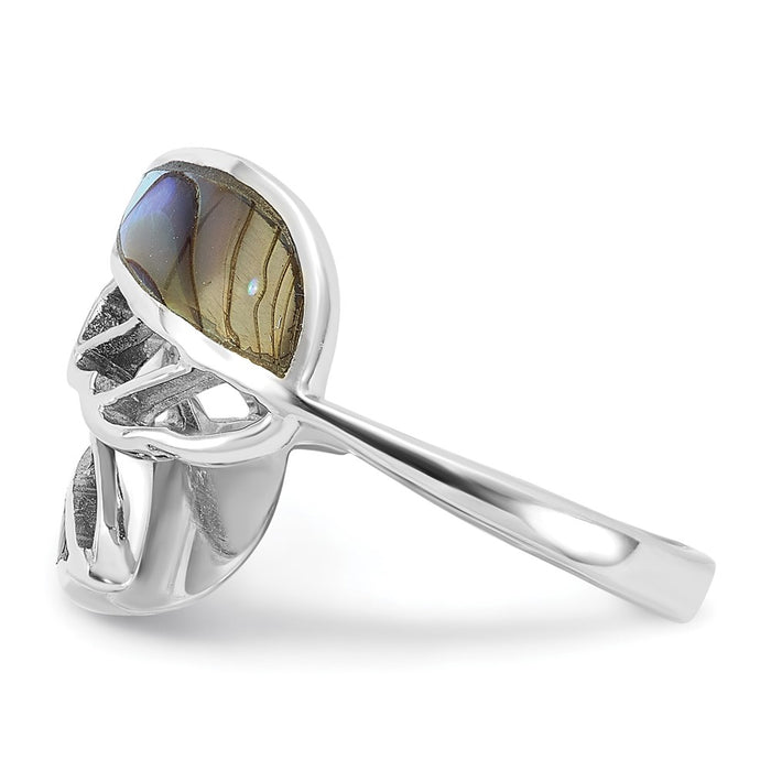 Shop Stylish Polished Abalone Bypass Leaf Ring in Rhodium-Plated Silver-3
