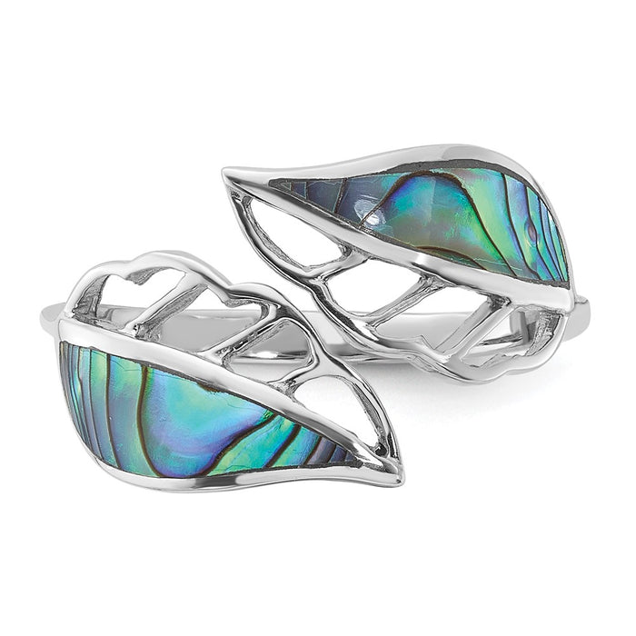 Shop Stylish Polished Abalone Bypass Leaf Ring in Rhodium-Plated Silver-4