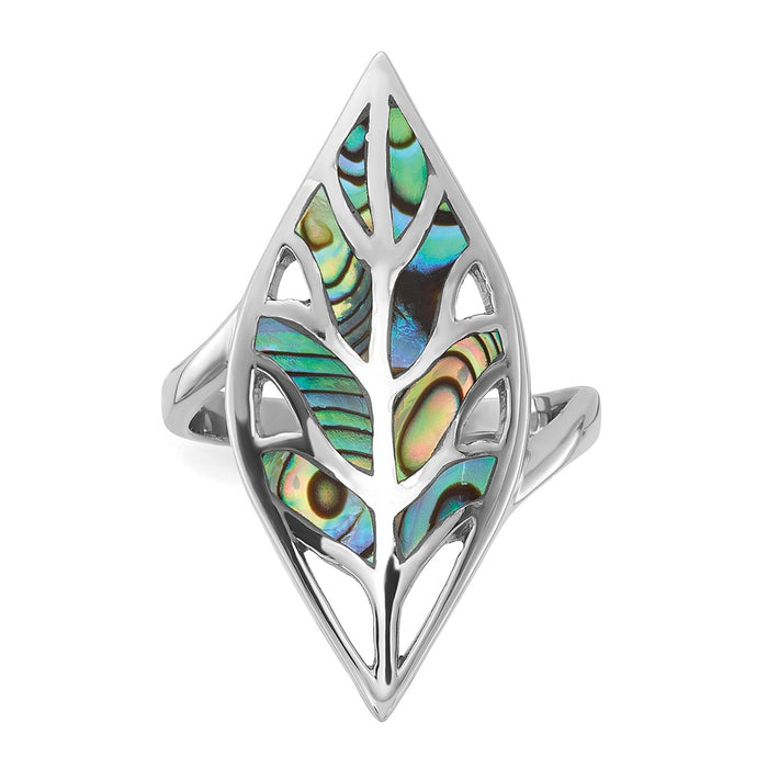 Shop Stylish Polished Abalone Leaf Ring in Rhodium-Plated Silver - Affordable Elegance-4