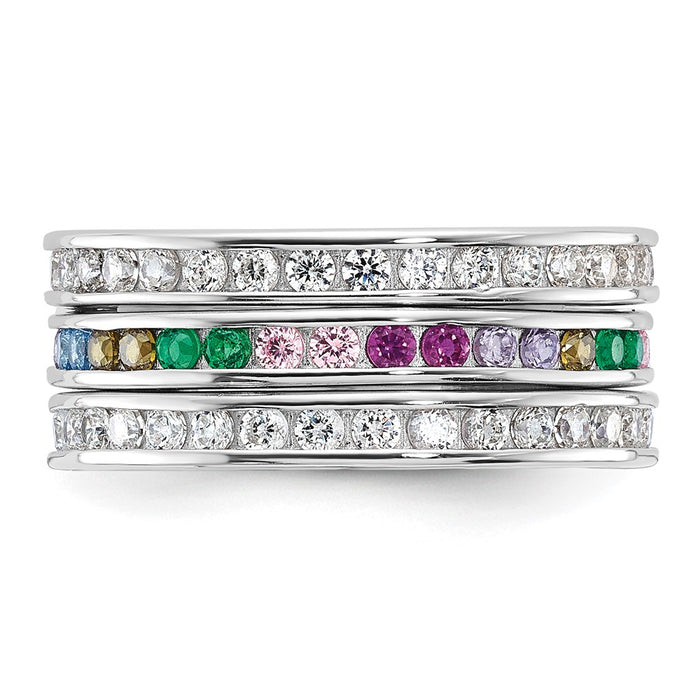 Exclusive Rhodium-Plated Sterling Silver Multi-Color CZ Triple Band Set - Stylish Value!-3