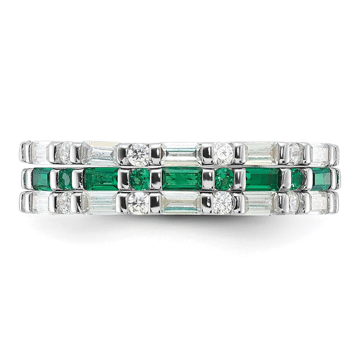 Buy Exclusive Sterling Silver 3-Piece Ring Set with Green & White CZ Accents-4