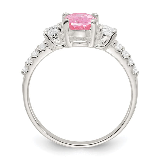 Exclusive Polished Sterling Silver Ring - Stylish Pink & White CZ, Affordable Price
