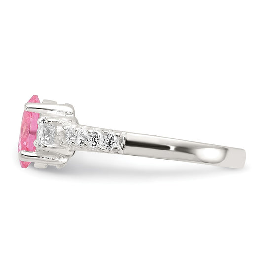 Exclusive Polished Sterling Silver Ring - Stylish Pink & White CZ, Affordable Price