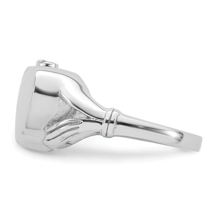 High-Quality Polished Sterling Silver Claddagh Heart Ash Holder Ring - Size 7-3