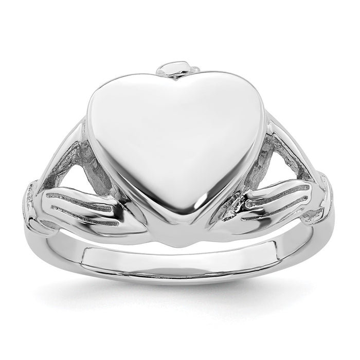 High-Quality Polished Sterling Silver Claddagh Heart Ash Holder Ring - Size 7-1