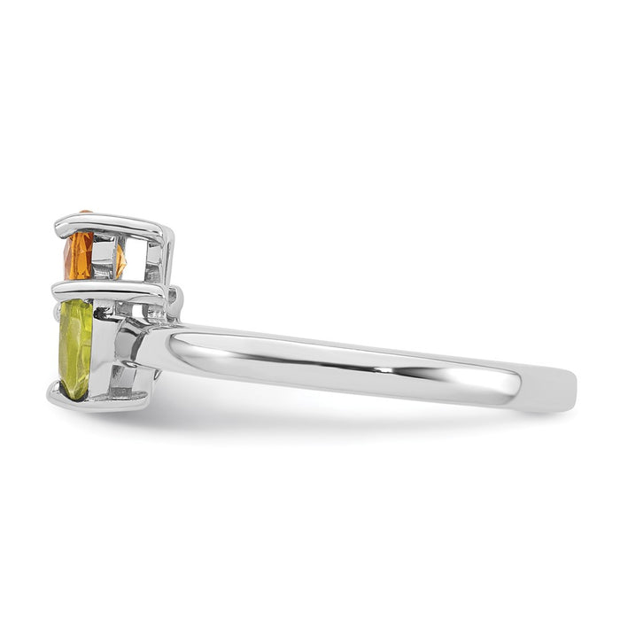 Exclusive Rhodium-Plated Sterling Silver Heart Ring with Citrine & Peridot - Affordable Luxury!-3