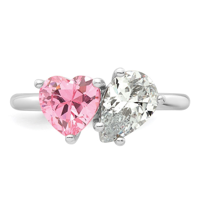 Buy Stylish Heart-Shaped Sterling Silver Ring, Size 7, with Pink & White CZ-4