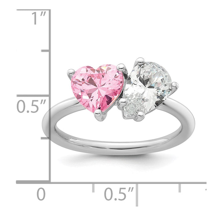 Buy Stylish Heart-Shaped Sterling Silver Ring, Size 7, with Pink & White CZ-5