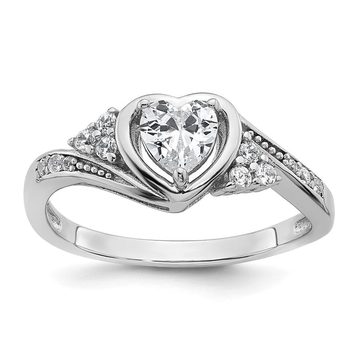 Shop Exclusive Polished Fancy Heart Ring - Size 7, Sterling Silver, CZ Center-1