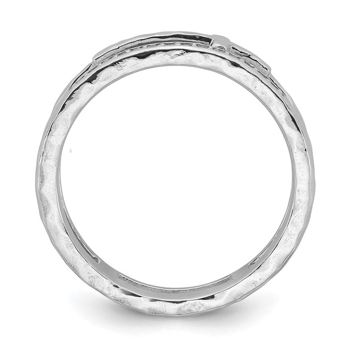 Exclusive Polished Sterling Silver Double Band Ring - Stylish CZ & Cross, Size 7-2