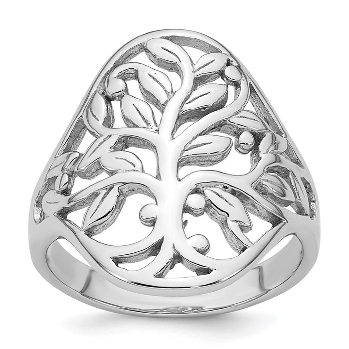 Exclusive Polished Fancy Tree Ring - Size 6 Rhodium-Plated Sterling Silver-1