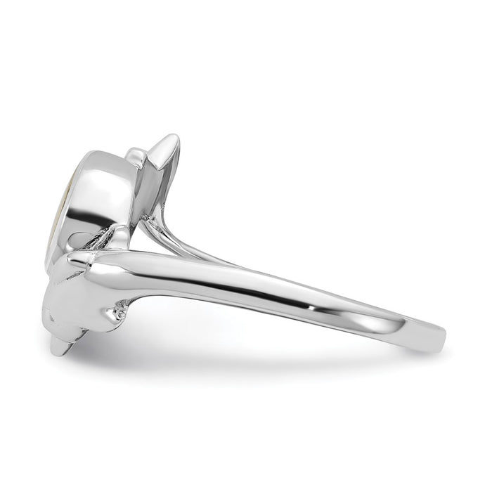 Buy Exclusive Polished Oval Mother of Pearl Dolphin Ring - 14K Silver, Size 6-3