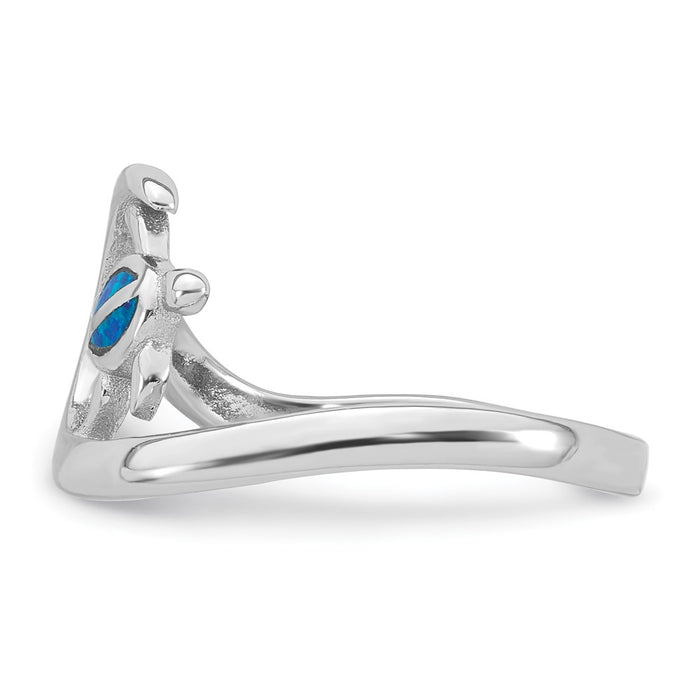 High-Quality Polished Blue Lab-Created Opal Turtle Ring - Stylish Size 7 in Sterling Silver-3