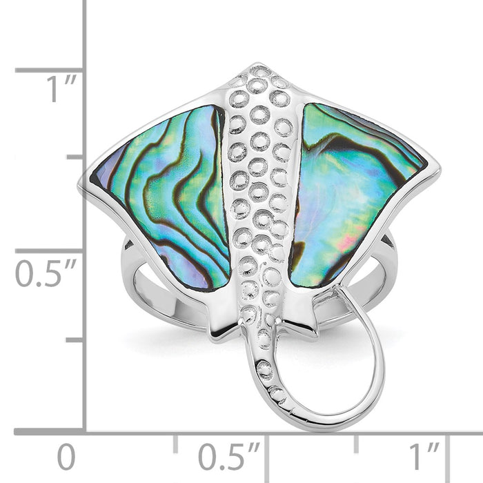 Exclusive Polished Abalone Stingray Ring in Rhodium-Plated Sterling Silver - Size 6, Stylish Value!-6