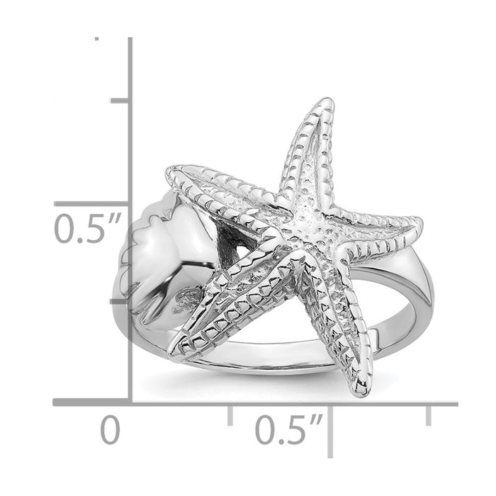 Buy Stylish Sea Shell Ring with Starfish in Rhodium-Plated Silver - Size 7-5