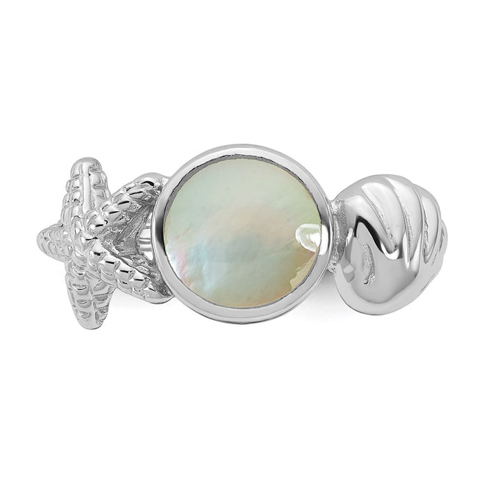 Exclusive Sea Shell Ring - Polished Oval Mother of Pearl in Size 6, Luxury Sterling Silver-4