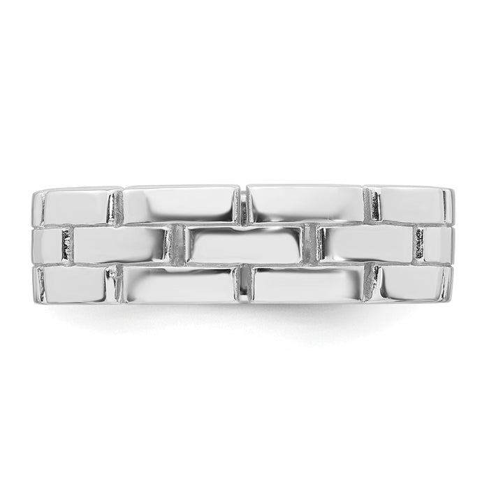 High-Quality 5.8mm Brick Pattern Ring in Rhodium-Plated Silver - Stylish Size 6-4