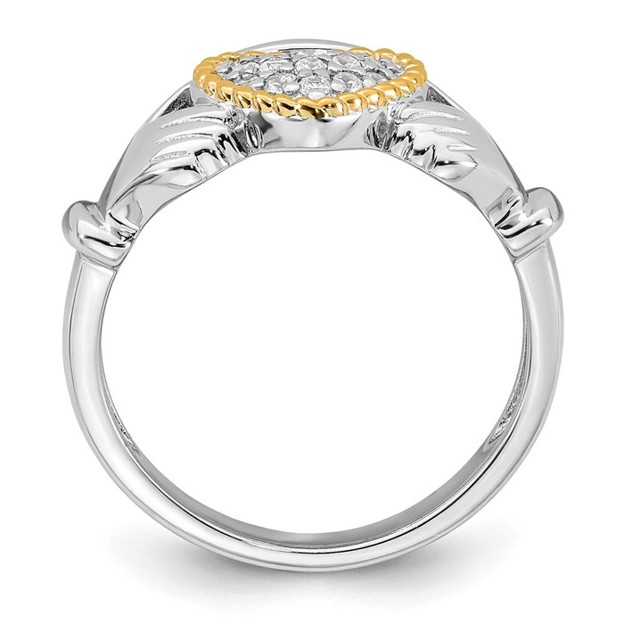 Buy Stylish 14K Gold Accent CZ Claddagh Ring - 7 Size, Sterling Silver & Rhodium-2