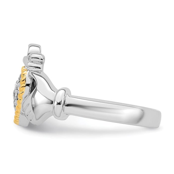 Buy Stylish 14K Gold Accent CZ Claddagh Ring - 7 Size, Sterling Silver & Rhodium-3