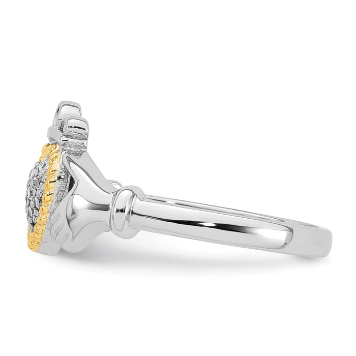 High-Quality Polished CZ Claddagh Ring in 14K Gold Accent - Size 8, Affordable!-3