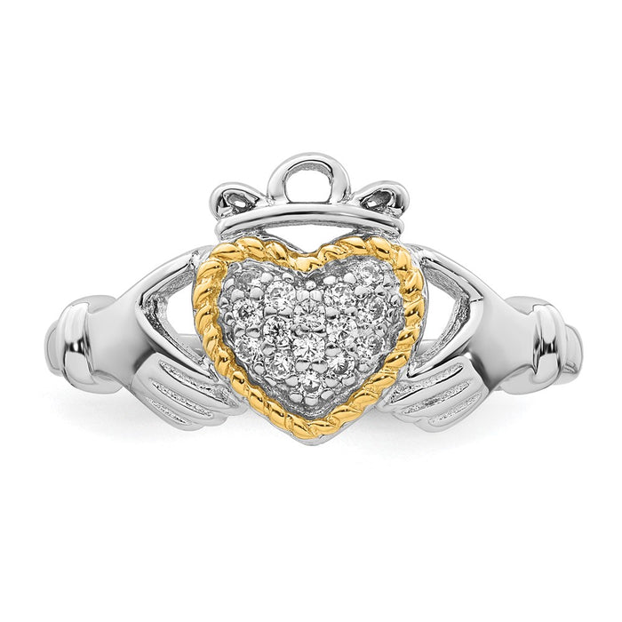 High-Quality Polished CZ Claddagh Ring in 14K Gold Accent - Size 8, Affordable!-4