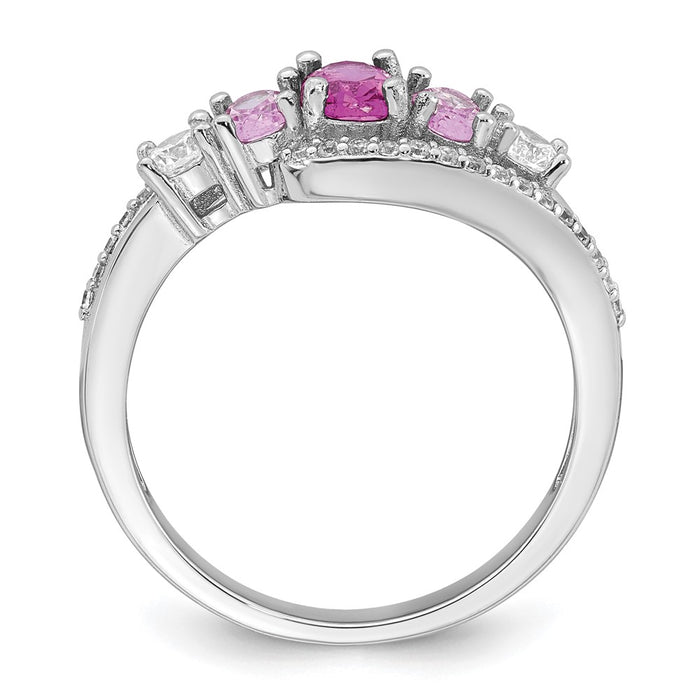 High-Quality Polished Pink CZ 5-Stone Ring in Rhodium-Plated Silver - Size 6-2