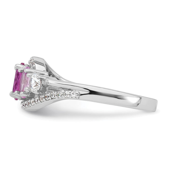 High-Quality Polished Pink CZ 5-Stone Ring in Rhodium-Plated Silver - Size 6-3