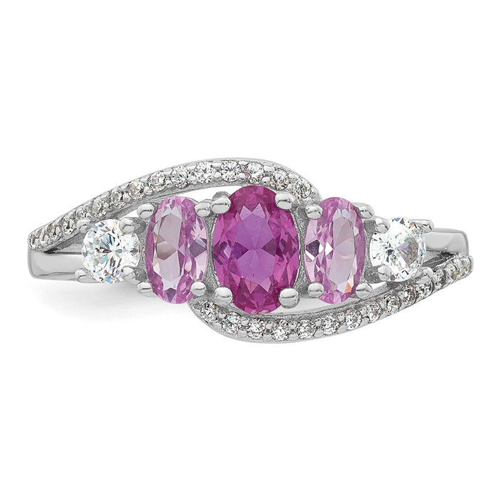 High-Quality Polished Pink CZ 5-Stone Ring in Rhodium-Plated Silver - Size 6-4