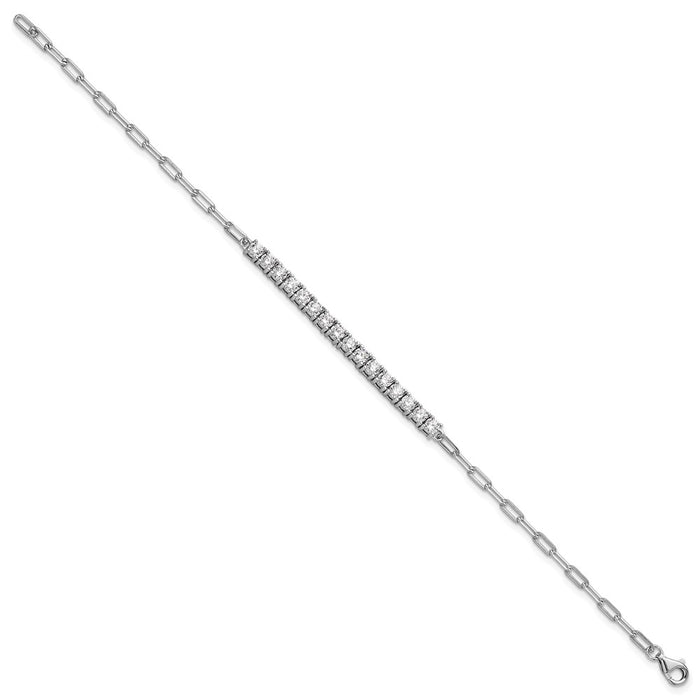 Shop Stylish 7-Inch Rhodium-Plated Sterling Silver Bracelet with 16 CZ Stones-2