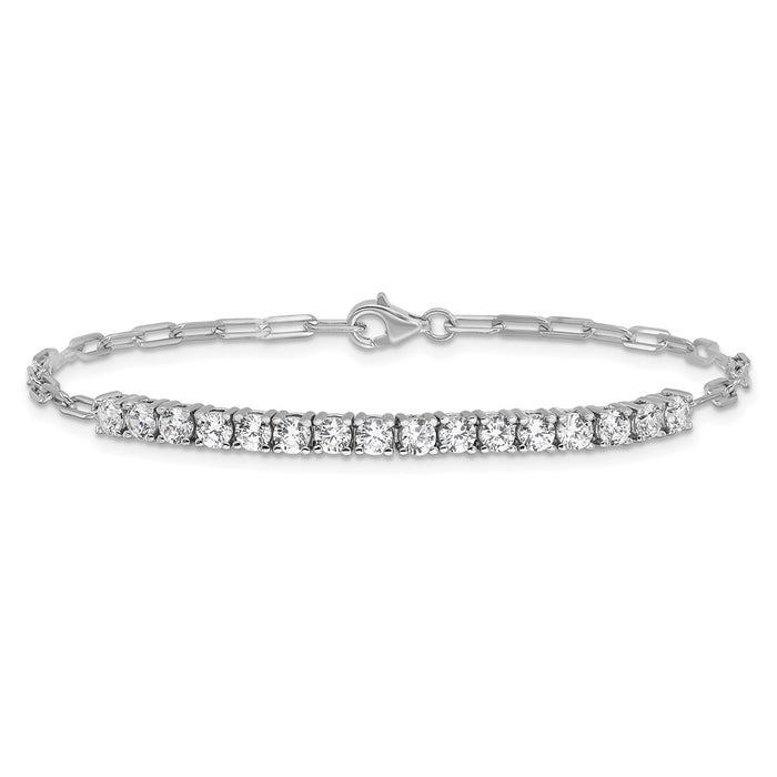 Shop Stylish 7-Inch Rhodium-Plated Sterling Silver Bracelet with 16 CZ Stones-3