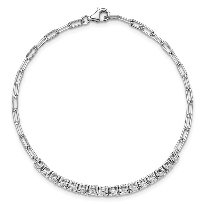 Shop Stylish 7-Inch Rhodium-Plated Sterling Silver Bracelet with 16 CZ Stones-4