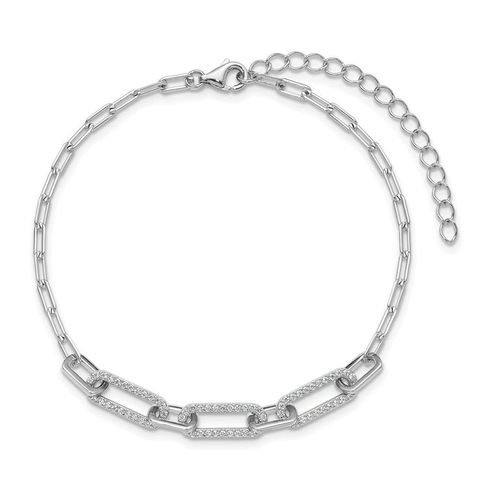 Shop Stylish 1mm CZ Paper Clip Bracelet - 7 Inch Rhodium-Plated Sterling Silver-4