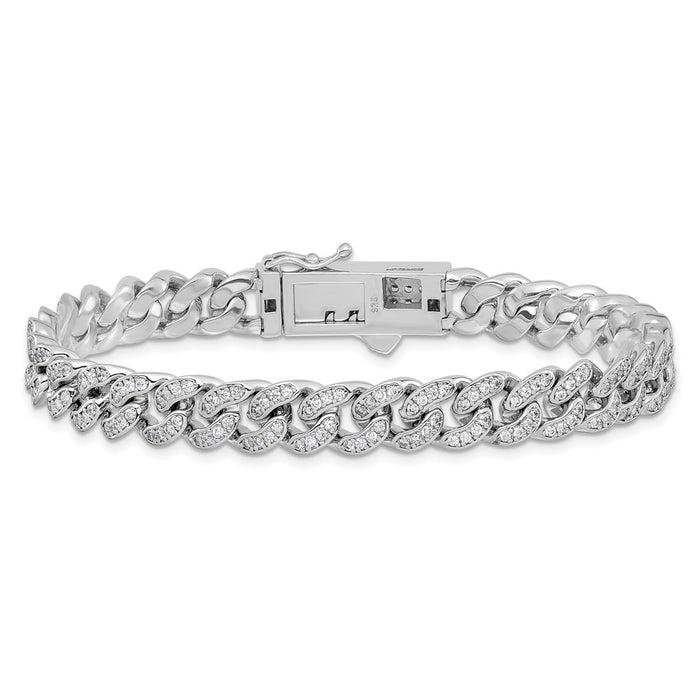 Buy Stylish 8.25" Rhodium-Plated Sterling Silver CZ Curb Link Bracelet-3