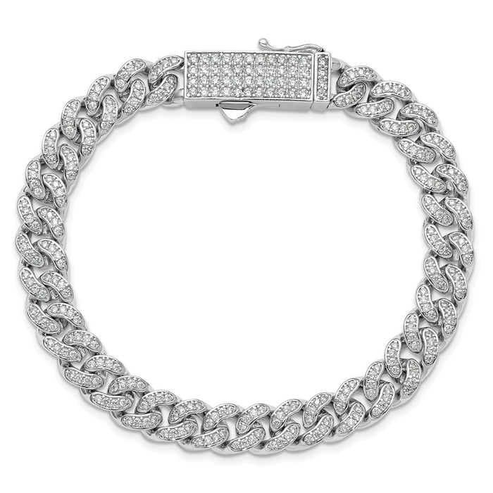 Buy Stylish 8.25" Rhodium-Plated Sterling Silver CZ Curb Link Bracelet-4