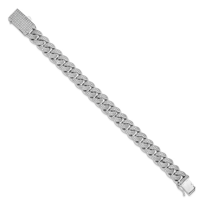 High-Quality Rhodium-Plated Sterling Silver 8-Inch Curb Bracelet - Stylish CZ Accents-2