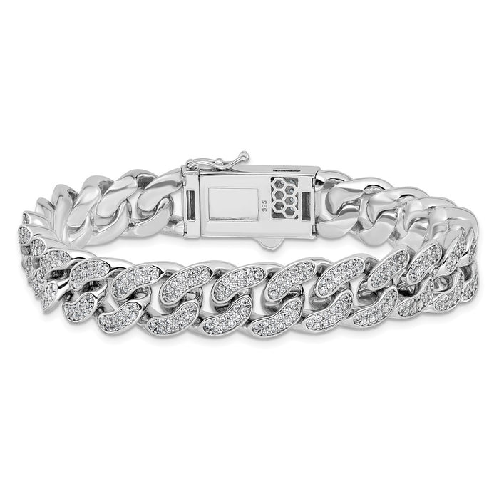 High-Quality Rhodium-Plated Sterling Silver 8-Inch Curb Bracelet - Stylish CZ Accents-3