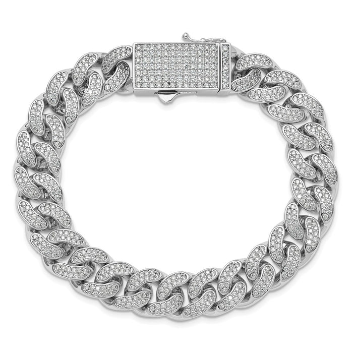 High-Quality Rhodium-Plated Sterling Silver 8-Inch Curb Bracelet - Stylish CZ Accents-4