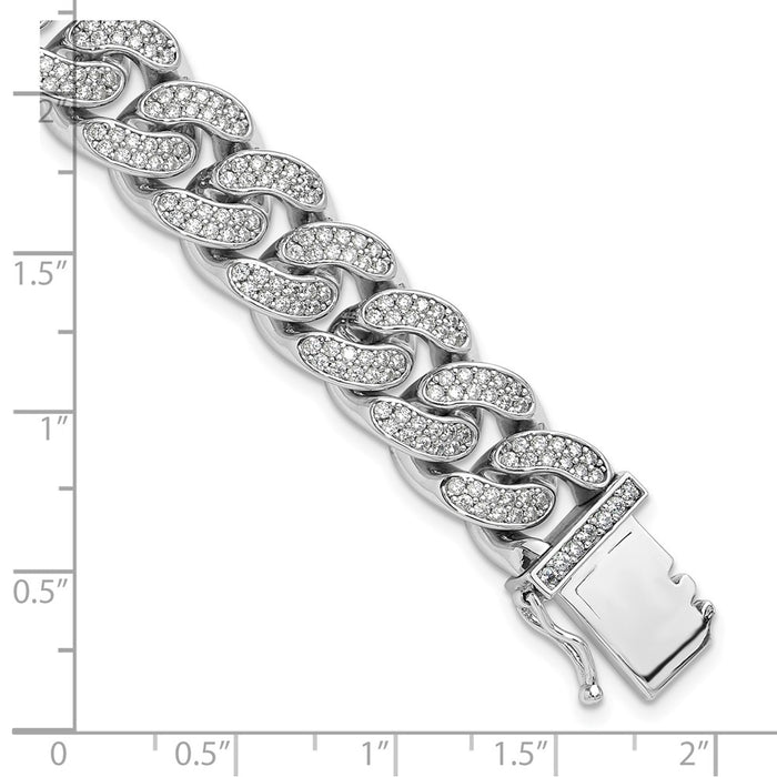 High-Quality Rhodium-Plated Sterling Silver 8-Inch Curb Bracelet - Stylish CZ Accents-5