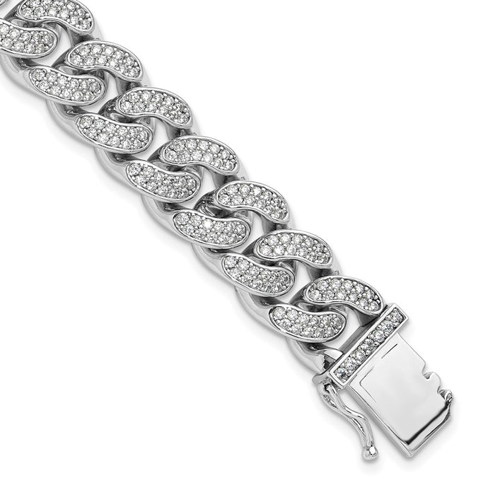 High-Quality Rhodium-Plated Sterling Silver 8-Inch Curb Bracelet - Stylish CZ Accents-1