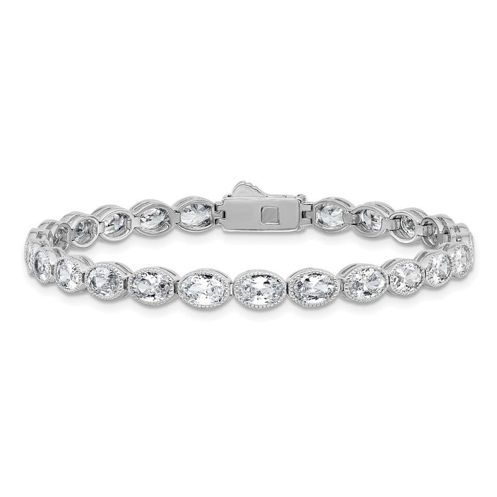 Shop Luxury Rhodium-Plated 6mm x 4mm CZ Oval Link Bracelet - 6.75" Style!-3